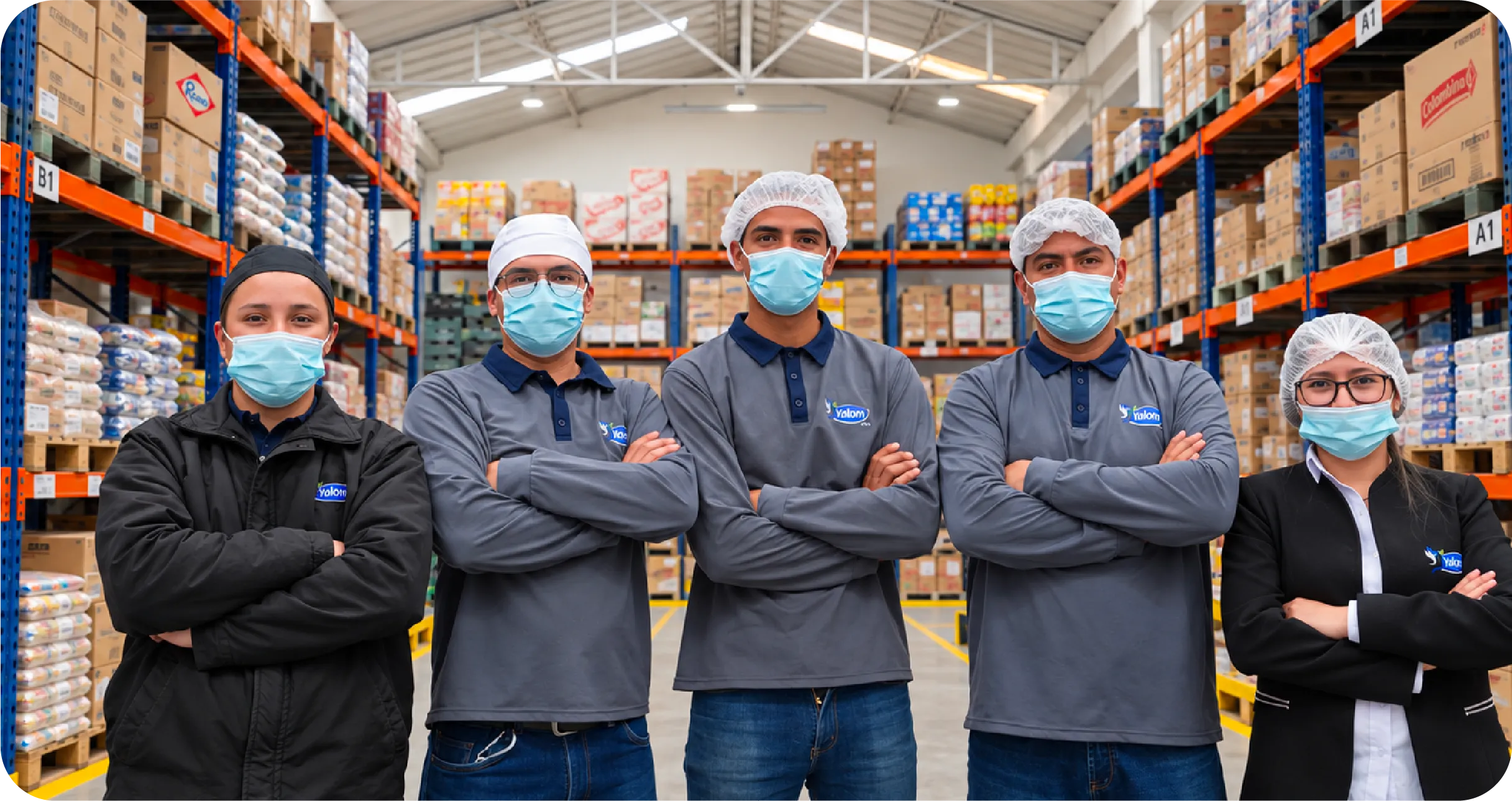 Equipo de operaciones de Grupo Shalom en la bodega