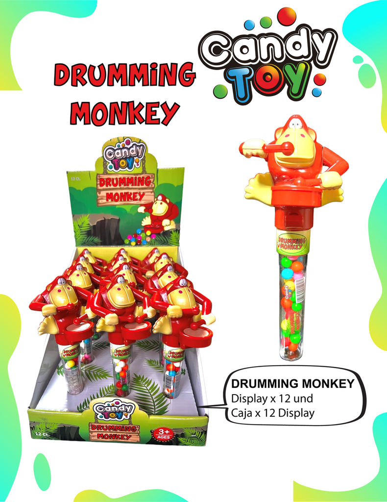 CANDY TOY DRUMMING MONKEY - 12 UND