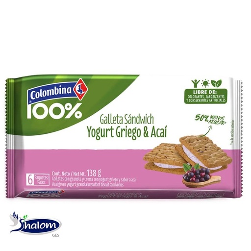 [EC9953] Galleta Colombina Sandwich Yogurt Y Acai *6 unds  
