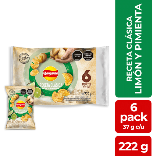[EC1616] PAPAS MARGARITA RECETA CLASICA LIMÓN PIMIENTA 37G X 6 - BOLSA